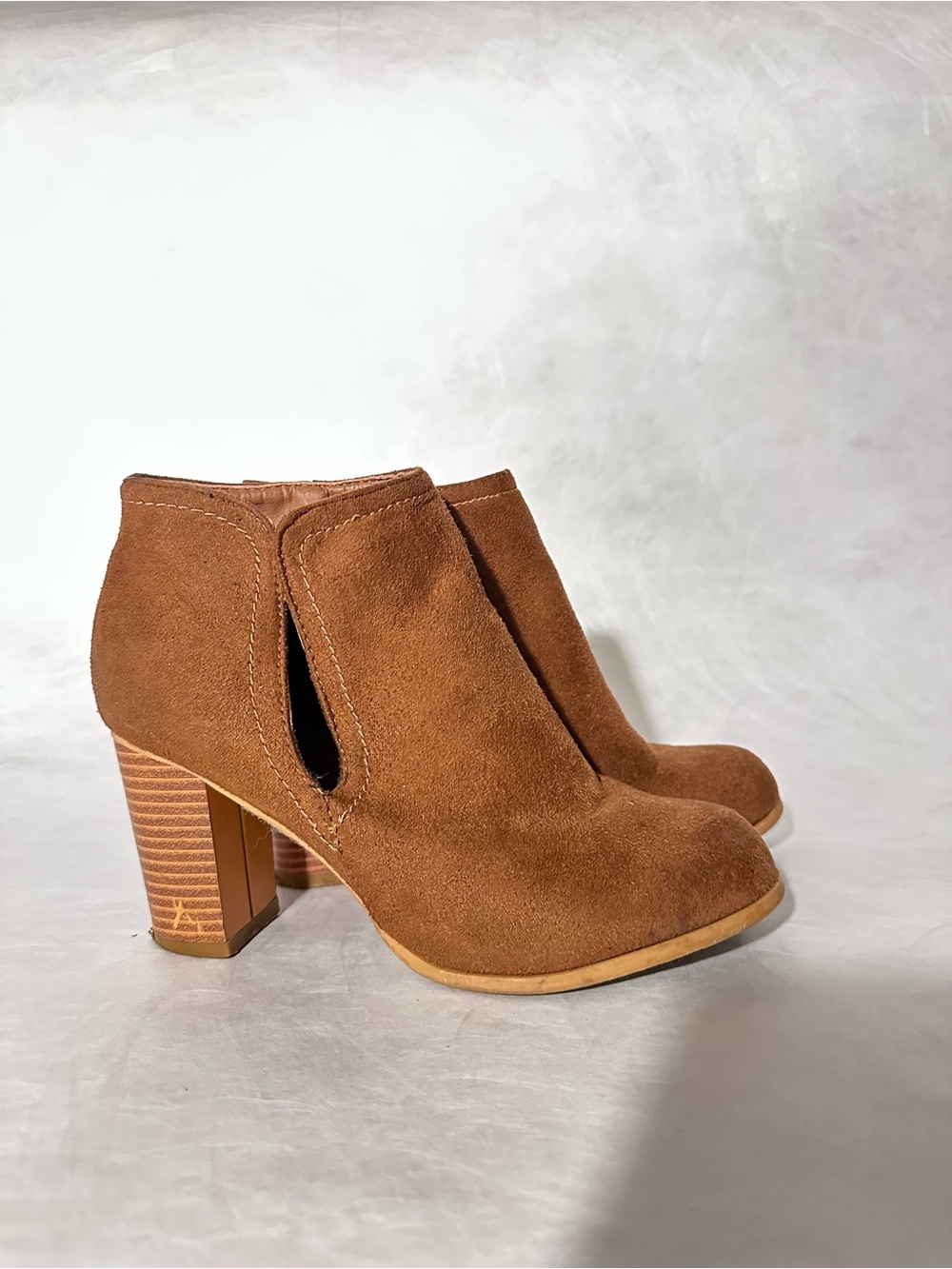 Suede Ankle Booties in Cognac Brown - Stylish Women’s Heels